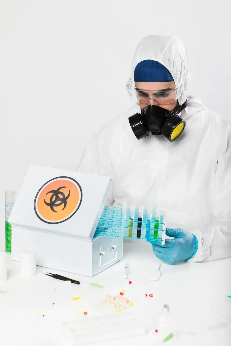 Environmental lab sample preparation in protective gear