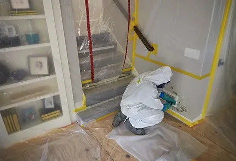 Mold remediation containment setup with poly barriers